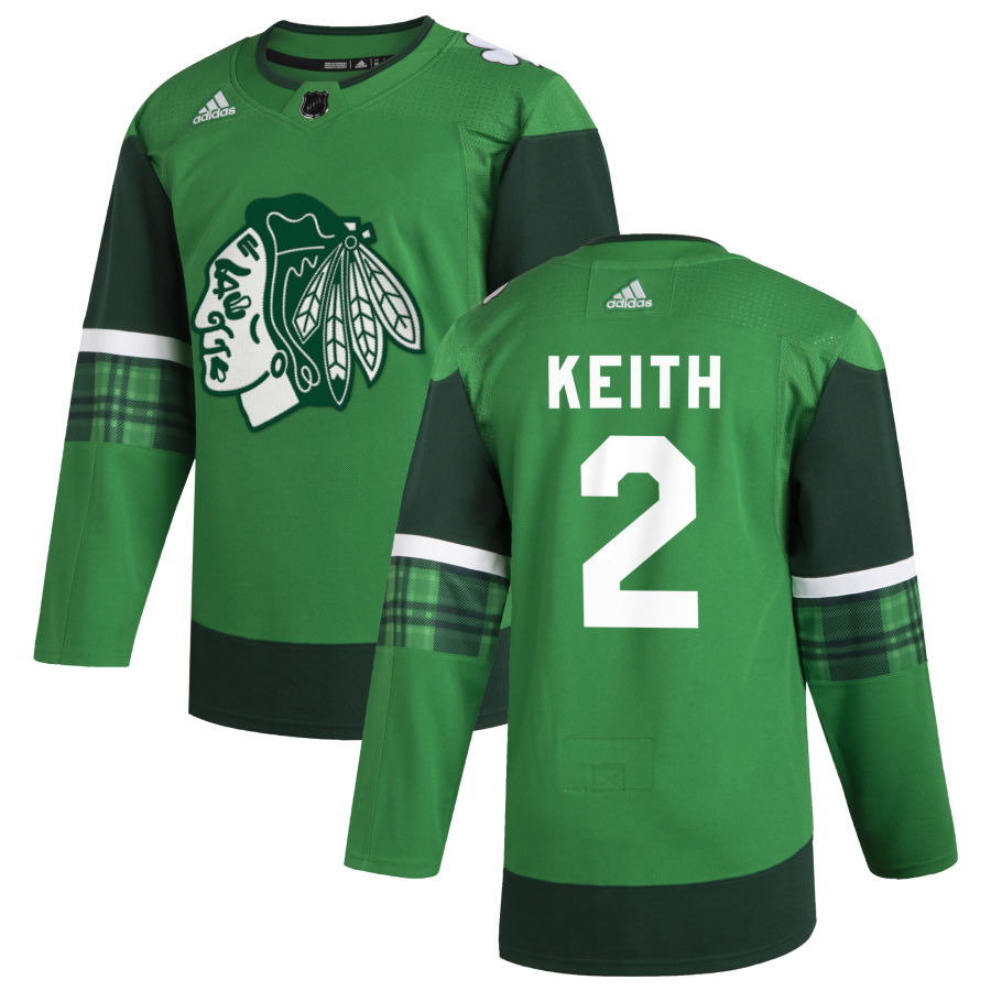 Chicago Blackhawks 2 Duncan Keith Men Adidas 2020 St. Patrick Day Stitched NHL Jersey Green